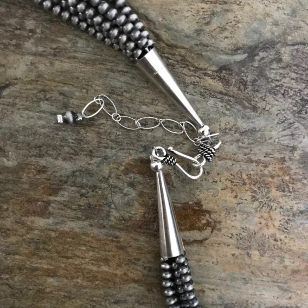 Sterling silver Multi Strand Bead Necklace 30inch - Picture 4 of 8